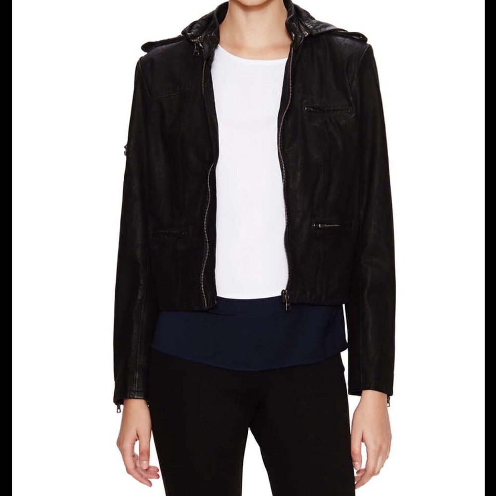 Alice + Olivia Black Leather Zip Front Jacket
